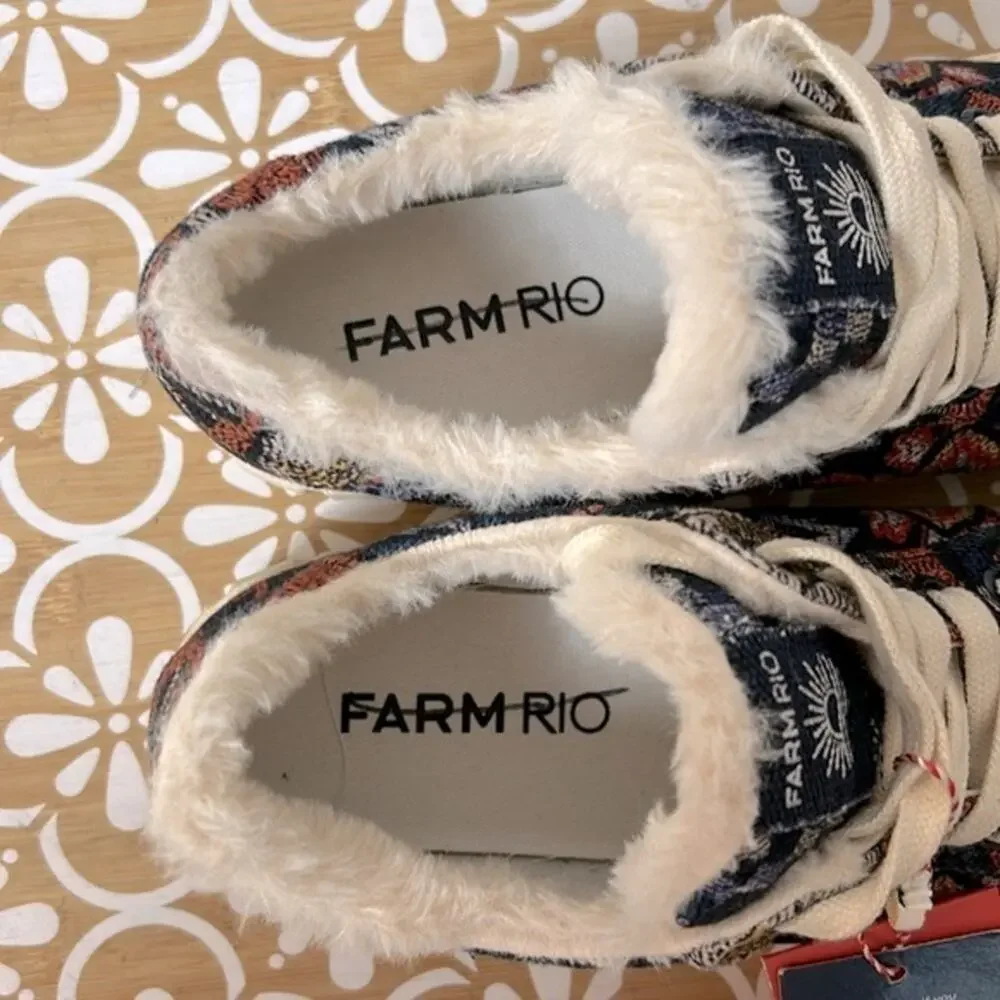 NWT Farm Rio Annika floral tapestry faux fur lined platform sneakers